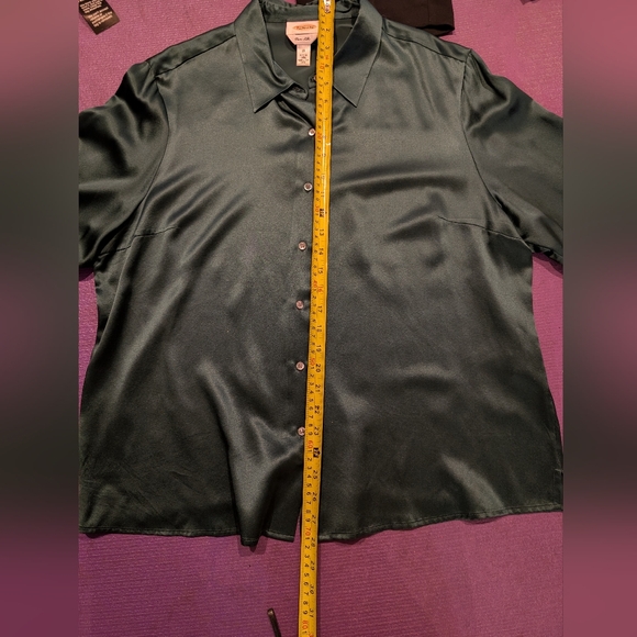 Talbots Deep Green Pure Silk Button-Down Shirt - Picture 9 of 10